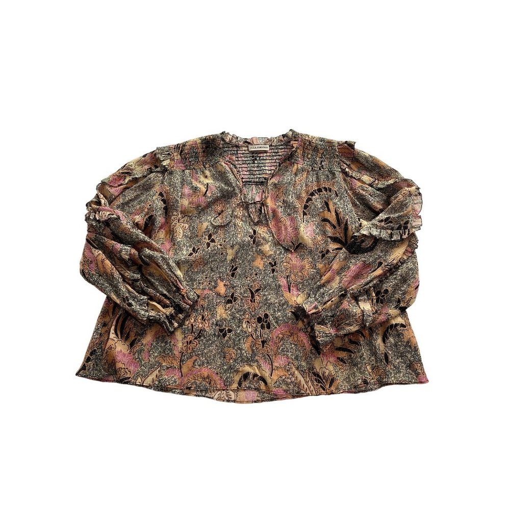 Ulla Johnson Pink Black Floral Print Long Sleeve Blouse